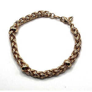 Vtg Chain Bracelet Double Loop Chain Gold Brass Plated Beaded Accents Signed LCI